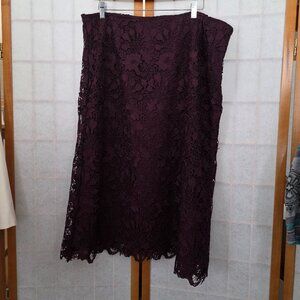 Garnet Hill Knee Length Lace Overlay Skirt Scalloped Hem sz 18 Maroon & Gray
